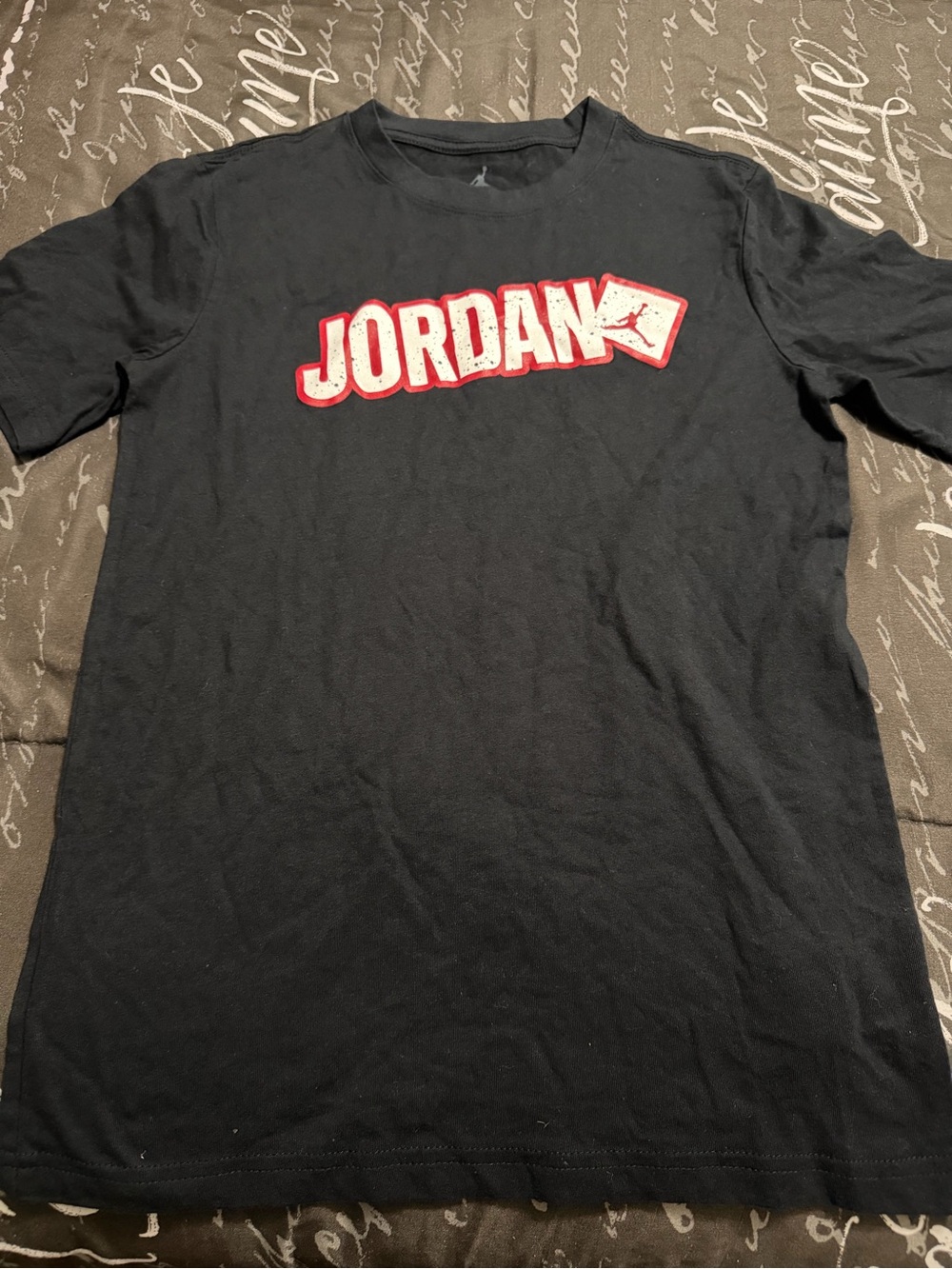 Jordan Black Short-Sleeve Tee with Red and White Logo